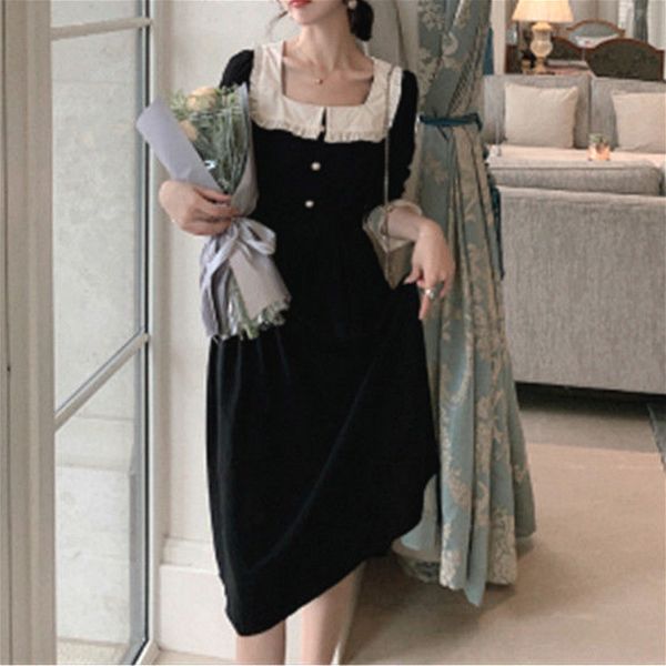casual dresses french vintage women button elegant party square collar long sleeve black korean clothing spring emir, Black;gray
casual dresses french vintage women button elegant party square collar long sleeve black korean clothing spring emir, Black;gray