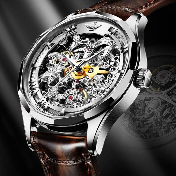 wristwatches swiss brand watch hollow skeleton automatic mechanical genuine leather oupinke luxury business wristwatch gifts for male, Slivery;brown
wristwatches swiss brand watch hollow skeleton automatic mechanical genuine leather oupinke luxury business wristwatch gifts for male, Slivery;brown