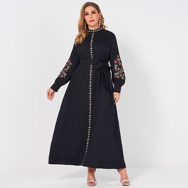 casual dresses ladies fashion small stand collar floral embroidery long loose belt large plus size sweet woman black dress(with a hole), Black;gray
casual dresses ladies fashion small stand collar floral embroidery long loose belt large plus size sweet woman black dress(with a hole), Black;gray