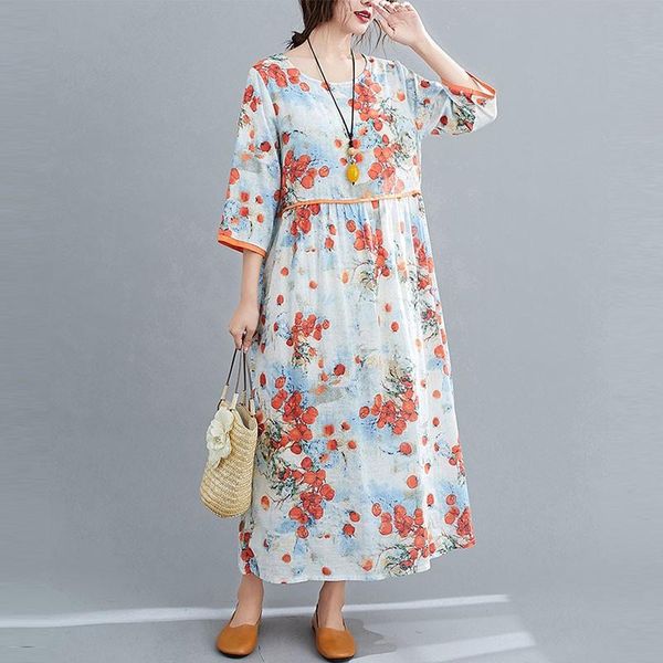 women casual long dress 2021 summer arts style vintage floral print loose comfortable female cotton linen dresses s3031, Black;gray
women casual long dress 2021 summer arts style vintage floral print loose comfortable female cotton linen dresses s3031, Black;gray