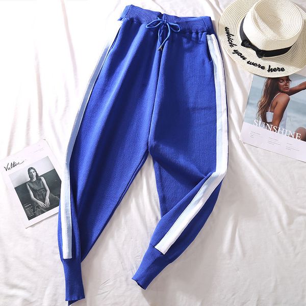 women sweatpants lace up stretch waist sweater pants causal hit color patchwork knitted harem trousers 210510, Black;white
women sweatpants lace up stretch waist sweater pants causal hit color patchwork knitted harem trousers 210510, Black;white