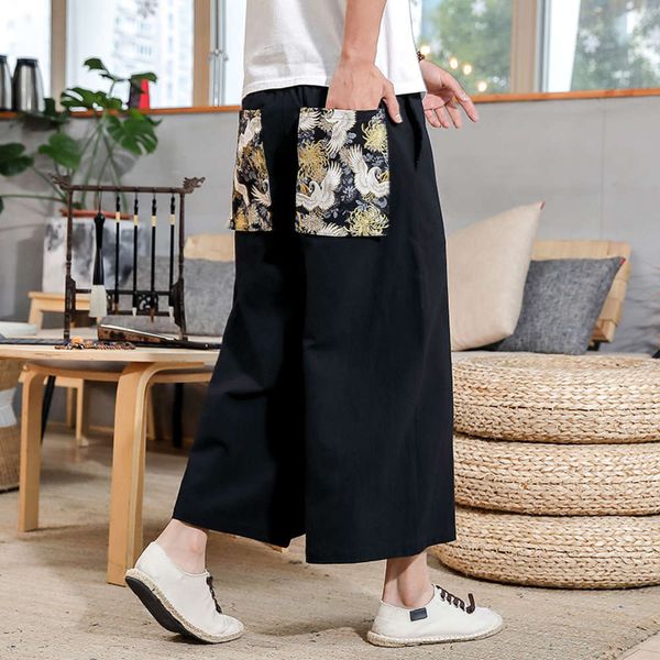 men's pants 2021 chinese style cotton summer wide leg casual loose large hemp a453, Black
men's pants 2021 chinese style cotton summer wide leg casual loose large hemp a453, Black