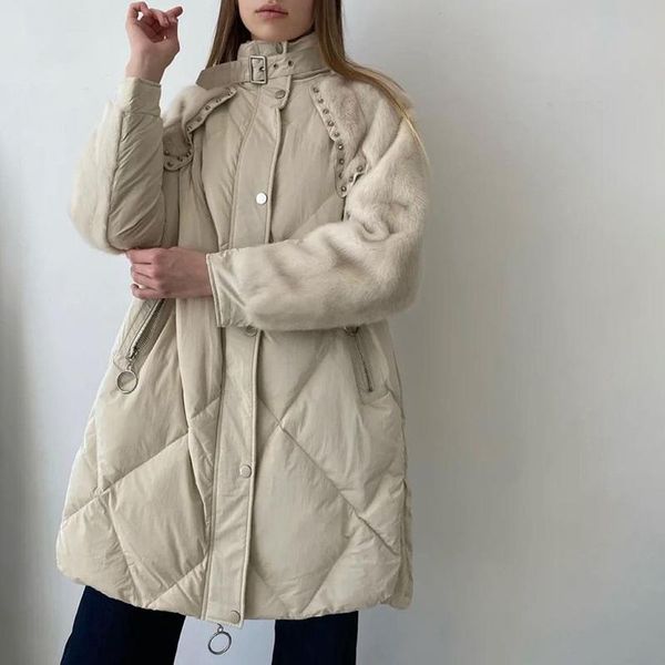 women's down & parkas berry fashion stand collar women elegant faux fur patchwork sleeve coats solid zipper long cotton jackets ladies, Black
women's down & parkas berry fashion stand collar women elegant faux fur patchwork sleeve coats solid zipper long cotton jackets ladies, Black