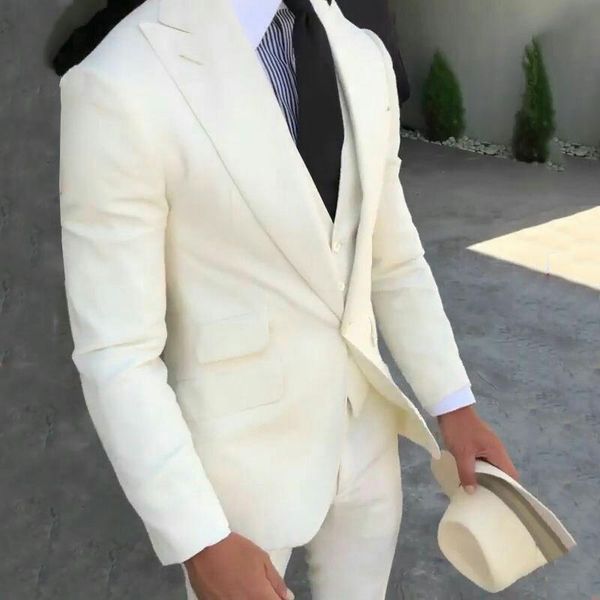 men's suits & blazers latest coat pant designs linen ivory mens man groom wedding tuxedos peaked lapel bridegroom wear prom party 3 pcs, White;black
men's suits & blazers latest coat pant designs linen ivory mens man groom wedding tuxedos peaked lapel bridegroom wear prom party 3 pcs, White;black