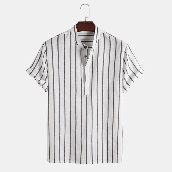 men's casual shirts stripe print men shirt short sleeve turn down collar button up summer vintage blouse chemise homme, White;black
men's casual shirts stripe print men shirt short sleeve turn down collar button up summer vintage blouse chemise homme, White;black