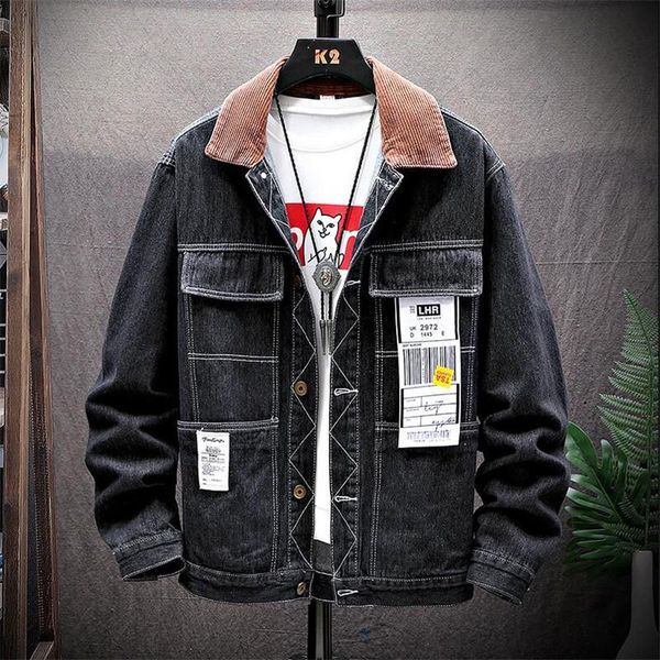 men's jackets spring corduroy collar denim men 2021 autumn loose jean fashion cotton white coats, Black;brown
men's jackets spring corduroy collar denim men 2021 autumn loose jean fashion cotton white coats, Black;brown