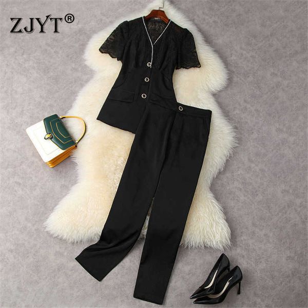 summer trousers suit women designers fashion short sleeve lace patchwork shirt with pants two piece sets lady party work outfit 210601, White
summer trousers suit women designers fashion short sleeve lace patchwork shirt with pants two piece sets lady party work outfit 210601, White