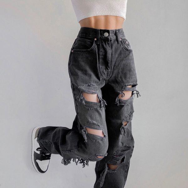 women's jeans weekeep vintage ripped hole women baggy cut out high waist denim pants summer korean streetwear fashion straight, Blue
women's jeans weekeep vintage ripped hole women baggy cut out high waist denim pants summer korean streetwear fashion straight, Blue
