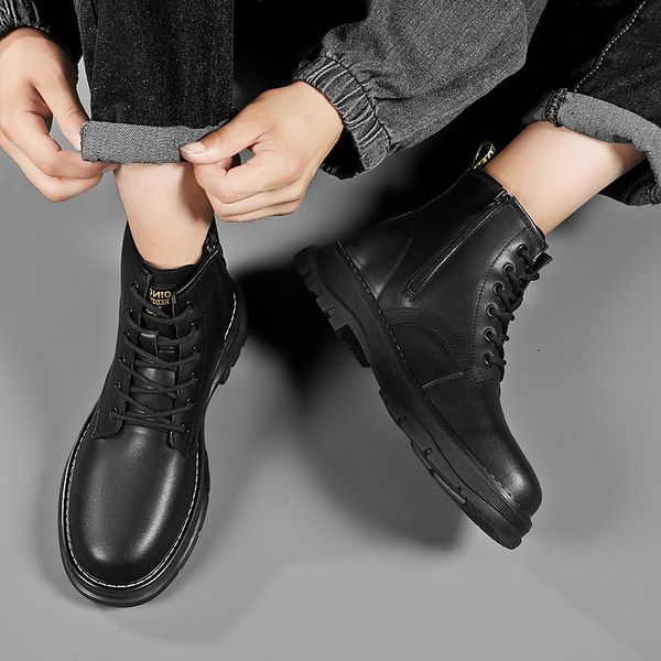 men's winter new british style martin plush warm american work boots high cotton shoes, Black
men's winter new british style martin plush warm american work boots high cotton shoes, Black