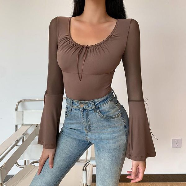 women's t-shirt women flare full sleeve t shirt slim elegant mesh patchwork transparent high street vintage femme, White
women's t-shirt women flare full sleeve t shirt slim elegant mesh patchwork transparent high street vintage femme, White