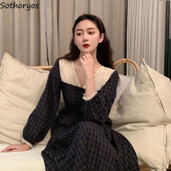 long sleeve dress vintage plaid v-neck patchwork elegant mid-long ladies all-match causal pleated lantern-sleeve chic fashion casual dresses, Black;gray
long sleeve dress vintage plaid v-neck patchwork elegant mid-long ladies all-match causal pleated lantern-sleeve chic fashion casual dresses, Black;gray
