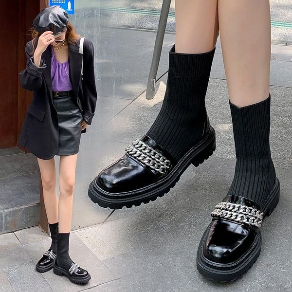 boots metal chain decoration autumn/winter women shoes ankle platform chunky heels stretch brock genuine leather, Black
boots metal chain decoration autumn/winter women shoes ankle platform chunky heels stretch brock genuine leather, Black