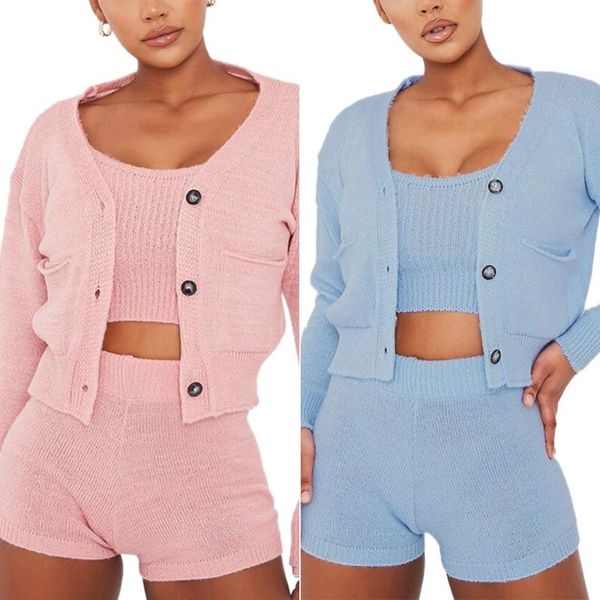 women's tracksuits women sweaters 3pcs set crop shorts for button up cardigan autumn outfits winter clothing, Gray
women's tracksuits women sweaters 3pcs set crop shorts for button up cardigan autumn outfits winter clothing, Gray