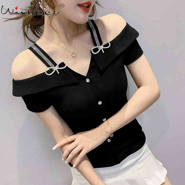 women's t-shirt summer european clothes fashion off shoulder diamonds women elegant cotton back short sleeve tees t14507, White
women's t-shirt summer european clothes fashion off shoulder diamonds women elegant cotton back short sleeve tees t14507, White