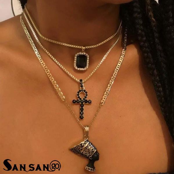 pendant necklaces sansango retro portrait cross necklace multilayer chain metal for women black charms choker jewelry gift, Silver
pendant necklaces sansango retro portrait cross necklace multilayer chain metal for women black charms choker jewelry gift, Silver