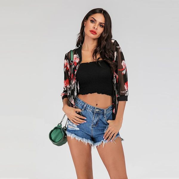 women's blouses & shirts 2021 summer european and american fashion printed lightweight breathable zipper sunscreen seven-sleeve coat, White
women's blouses & shirts 2021 summer european and american fashion printed lightweight breathable zipper sunscreen seven-sleeve coat, White