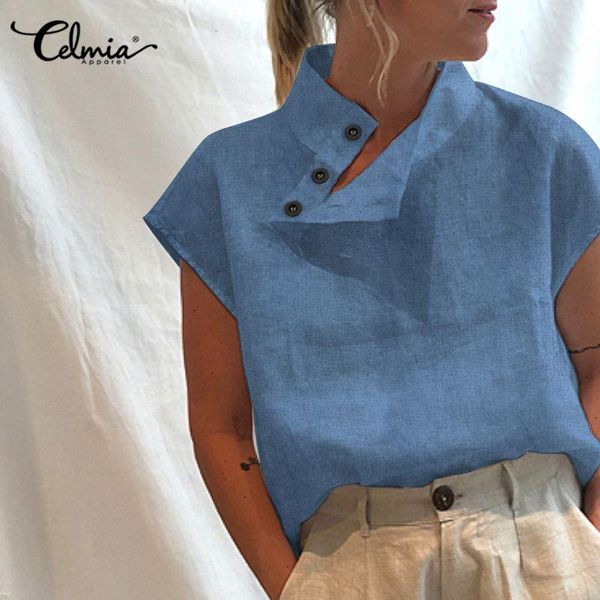 women's blouses & shirts celmia vintage denim blouse women elegant short sleeve tunic casual loose buttons blusas high collar solid wo, White
women's blouses & shirts celmia vintage denim blouse women elegant short sleeve tunic casual loose buttons blusas high collar solid wo, White