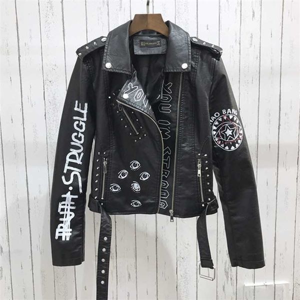 fmfssom spring women faux leather jacket turn-down collar letter print epaulet rivet zipper lady letter vintage biker outerwear 211221, Black
fmfssom spring women faux leather jacket turn-down collar letter print epaulet rivet zipper lady letter vintage biker outerwear 211221, Black
