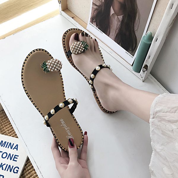2021 summer womens pineapple sandal flat sandals pearl spilt toe slip-on flip flops beach slides dropship casual shoes slippers, Black
2021 summer womens pineapple sandal flat sandals pearl spilt toe slip-on flip flops beach slides dropship casual shoes slippers, Black