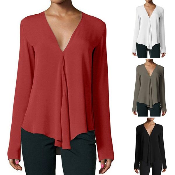 women's blouses & shirts spring autumn women chiffon shirt long sleeve blouse v neck solid color office lady aic88, White
women's blouses & shirts spring autumn women chiffon shirt long sleeve blouse v neck solid color office lady aic88, White