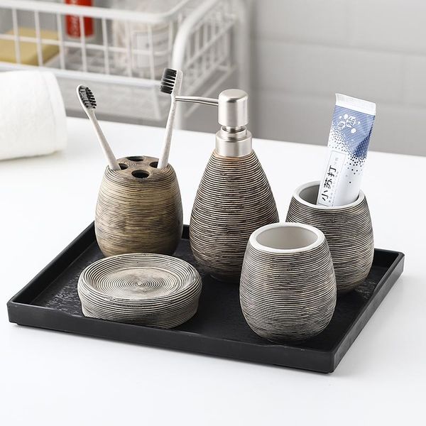 european-style ceramic bathroom five-piece set with tray handmade retro brushed toiletries wedding gift household lotion bottle bath accesso
european-style ceramic bathroom five-piece set with tray handmade retro brushed toiletries wedding gift household lotion bottle bath accesso