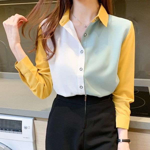 women's blouses & shirts #2000 spring 2021 casual basic shirt women spliced color formal long sleeves lapel collar slim ladies fashion, White
women's blouses & shirts #2000 spring 2021 casual basic shirt women spliced color formal long sleeves lapel collar slim ladies fashion, White
