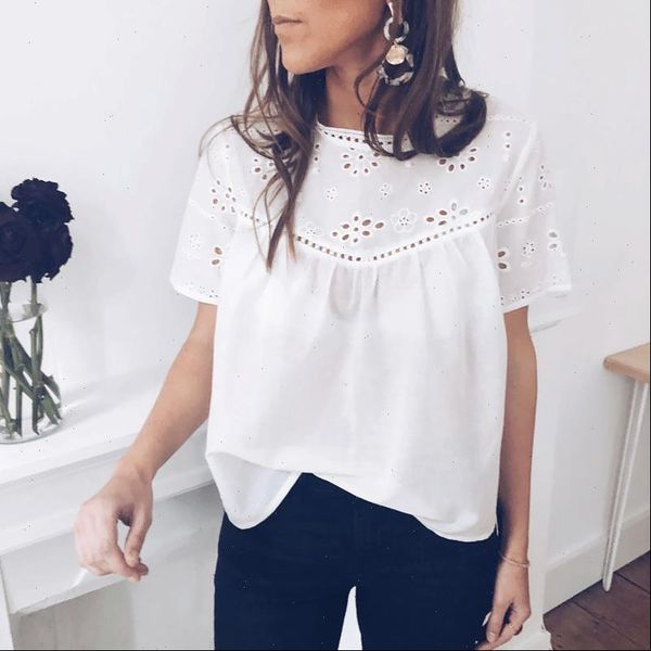fashion pure white hollow out womens shirts summer casual short sleeve o neck elegant sweet breathable soft
fashion pure white hollow out womens shirts summer casual short sleeve o neck elegant sweet breathable soft