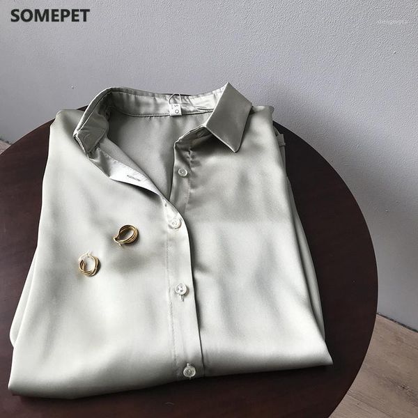 women's blouses & shirts women satin blouse summer shirt office long sleeves female loose street, White
women's blouses & shirts women satin blouse summer shirt office long sleeves female loose street, White