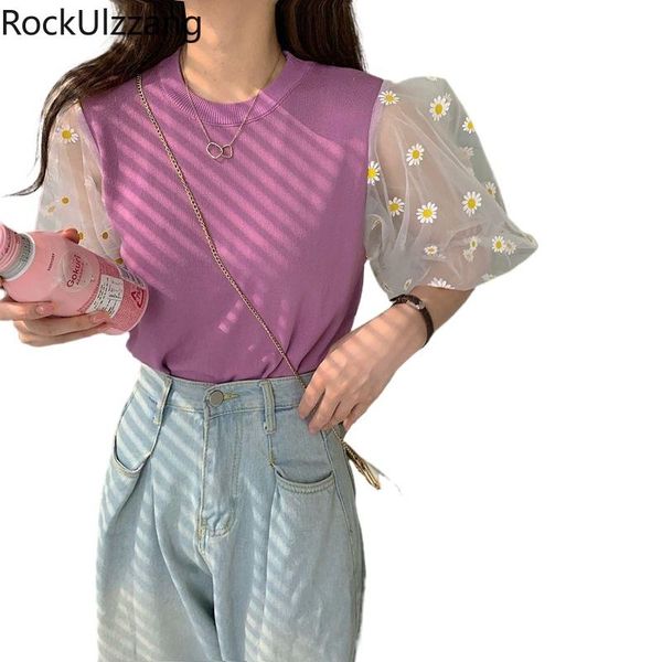 women's t-shirt flower daisy mesh puff sleeve knit clothing graphic knitted lolita aesthetic cute t shirt korean summer tee, White
women's t-shirt flower daisy mesh puff sleeve knit clothing graphic knitted lolita aesthetic cute t shirt korean summer tee, White