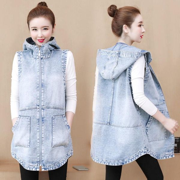 women's vests large size hooded denim vest women mid-length loose korean jacket 2021 fashion casual sleeveless waistcoat windbreaker k1, Black;white
women's vests large size hooded denim vest women mid-length loose korean jacket 2021 fashion casual sleeveless waistcoat windbreaker k1, Black;white