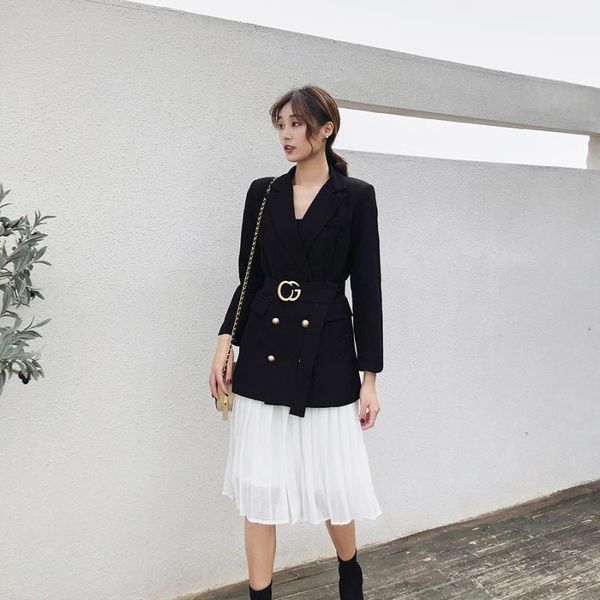work dresses women skirt suit jacket office lady casual black with pleated two-piece set blazer, White;black
work dresses women skirt suit jacket office lady casual black with pleated two-piece set blazer, White;black