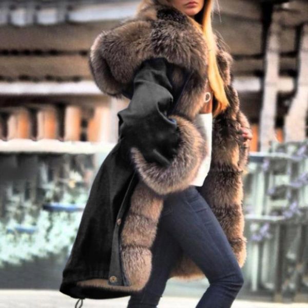 women's fur & faux western style overcoat autumn winter fashion loose thicken keep warm hooded single-breasted solid color long sleeve, Black
women's fur & faux western style overcoat autumn winter fashion loose thicken keep warm hooded single-breasted solid color long sleeve, Black