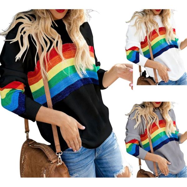 women's sweaters women long-sleeved sweater with rainbow pattern, classic round neck striped casual style spring autumn clothing, White;black
women's sweaters women long-sleeved sweater with rainbow pattern, classic round neck striped casual style spring autumn clothing, White;black