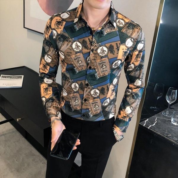 men's casual shirts arrived fashion men shirt vintage ads and logos printed long-sleeved polyester spandex with turn-down collar, White;black
men's casual shirts arrived fashion men shirt vintage ads and logos printed long-sleeved polyester spandex with turn-down collar, White;black