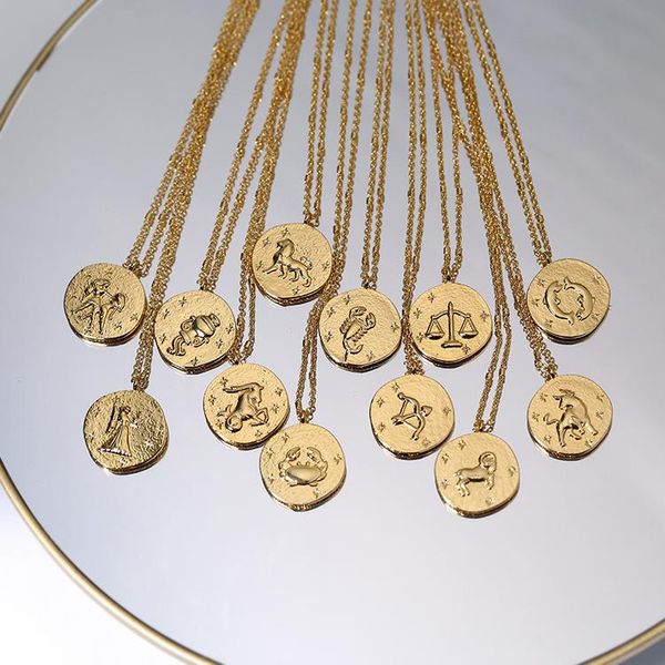 pendant necklaces european and american retro twelve constellation gold coin necklace female 2021, Silver
pendant necklaces european and american retro twelve constellation gold coin necklace female 2021, Silver