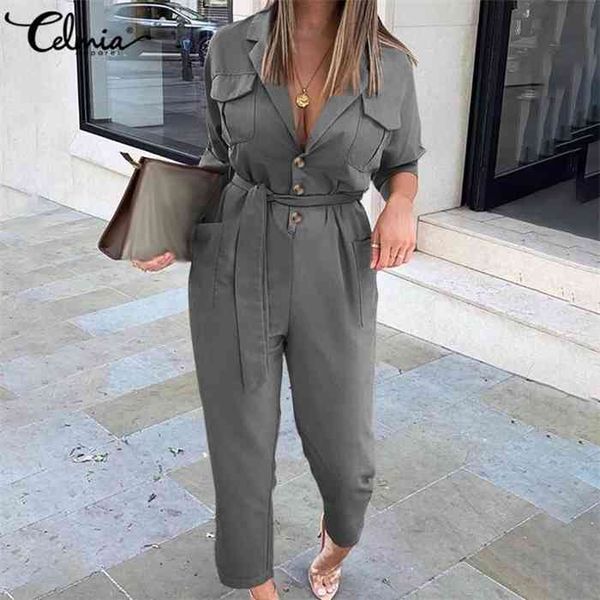 celmia rompers fashion jumpsuits women suit collar long sleeve plus size casual solid cargo pants elegant pockets work overalls, Black;white
celmia rompers fashion jumpsuits women suit collar long sleeve plus size casual solid cargo pants elegant pockets work overalls, Black;white