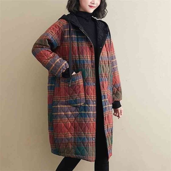 johnature women vintage winter parkas plaid button coats hooded pockets warm female clothes korean style 210922, Black
johnature women vintage winter parkas plaid button coats hooded pockets warm female clothes korean style 210922, Black