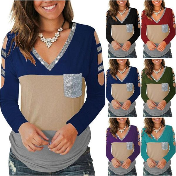 women's t-shirt womens colorblock hollow out t shirt long sleeve casual v neck baggy blouse, White
women's t-shirt womens colorblock hollow out t shirt long sleeve casual v neck baggy blouse, White