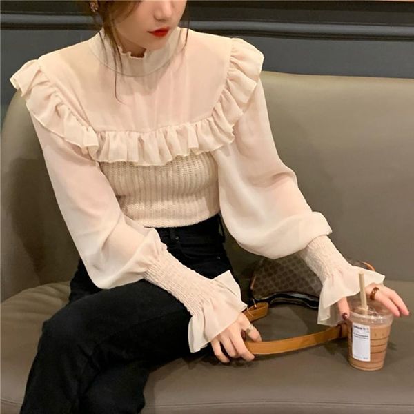 women's blouses & shirts ruffles chiffon patchwork knitted blouse women lace up lantern sleeve sweet elegant office lady casual spring, White
women's blouses & shirts ruffles chiffon patchwork knitted blouse women lace up lantern sleeve sweet elegant office lady casual spring, White