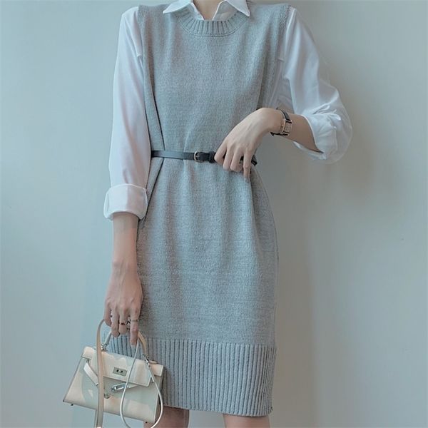 autumn winter long knitted women sweaters vest pullover sleeveless warm casual solid dresses vestido with belt 210519, Black;gray
autumn winter long knitted women sweaters vest pullover sleeveless warm casual solid dresses vestido with belt 210519, Black;gray