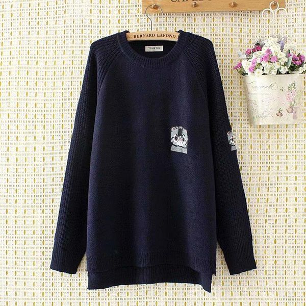 women's sweaters plus size long sleeved autumn winter cat embroidery large pullovers, White;black
women's sweaters plus size long sleeved autumn winter cat embroidery large pullovers, White;black
