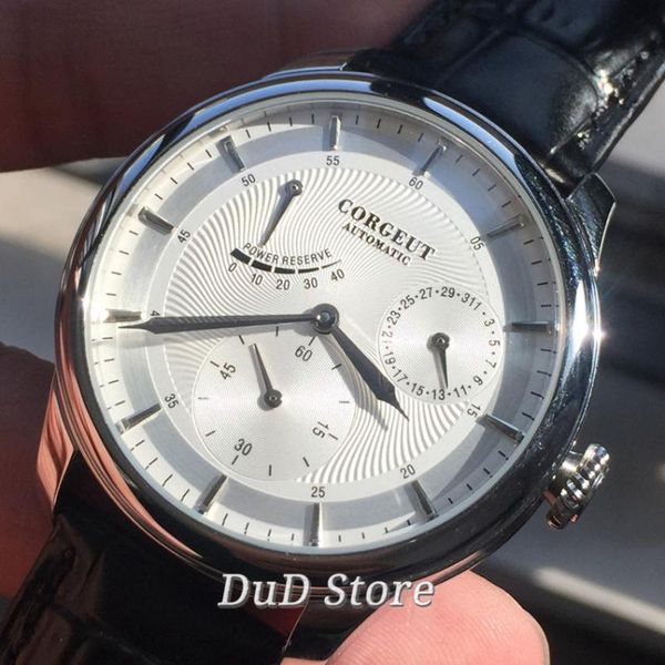 wristwatches men's mechanical watch stainless silvery case white dial date leather strap power reserve automatic wristwatch, Slivery;brown
wristwatches men's mechanical watch stainless silvery case white dial date leather strap power reserve automatic wristwatch, Slivery;brown