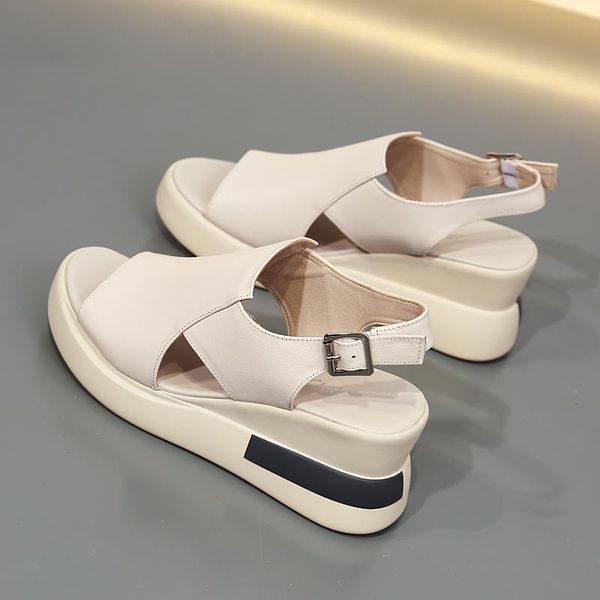 Dress Shoes Thick-soled Slope-heeled High-heeled Sandals Summer Styles Daily All-match Simple Pure Color Ladies