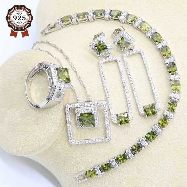 geometric olive green zircon silver color jewelry set for women bridal bracelet long earring necklace pendant ring birthday gift h1022
geometric olive green zircon silver color jewelry set for women bridal bracelet long earring necklace pendant ring birthday gift h1022