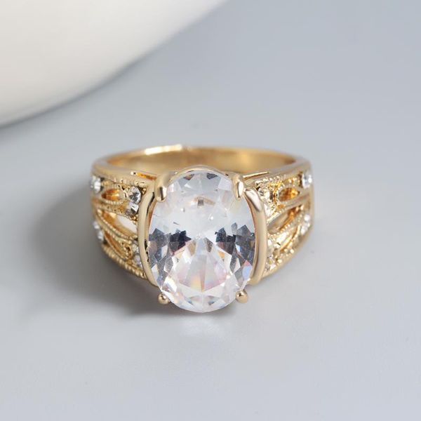 cluster rings classic openwork carved gold finger ring women's oval transparent large zircon lady engagement anniversary gift, Golden;silver
cluster rings classic openwork carved gold finger ring women's oval transparent large zircon lady engagement anniversary gift, Golden;silver