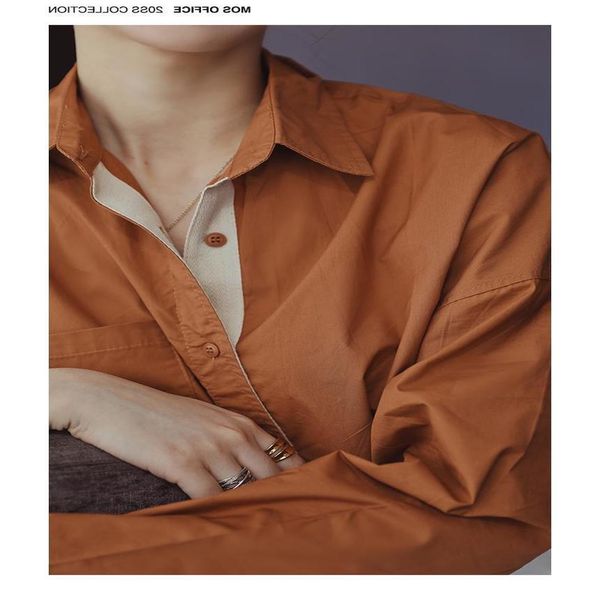 sunset orange white 60 rib bone feeling cotton silhouette simple shirt loose autumn and winter, White;black
sunset orange white 60 rib bone feeling cotton silhouette simple shirt loose autumn and winter, White;black