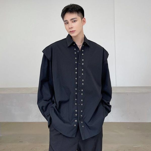 men's casual shirts wear 2021 autumn turn-down collar long sleeve rivet shirt for men loose japan style fake two pieces clothing, White;black
men's casual shirts wear 2021 autumn turn-down collar long sleeve rivet shirt for men loose japan style fake two pieces clothing, White;black