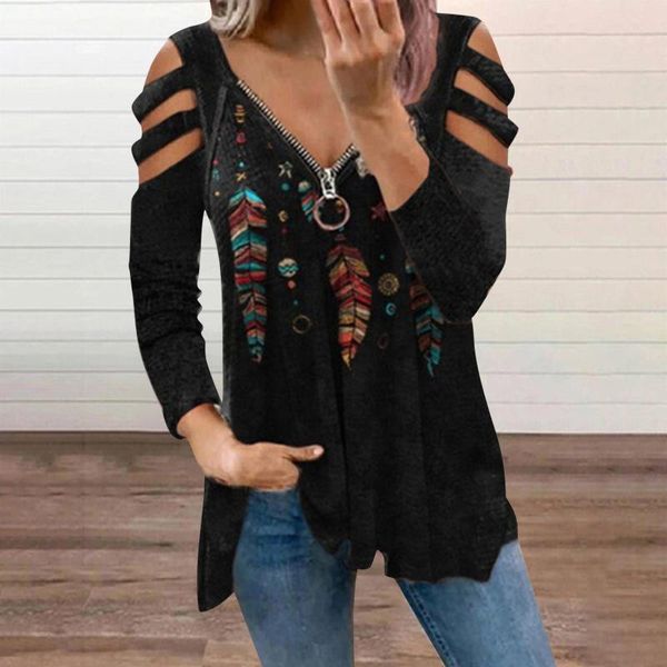 women's blouses & shirts autumn zipper blouse pullover feather printing long-sleeved style v-neck casual loose ladies plus size sexy, White
women's blouses & shirts autumn zipper blouse pullover feather printing long-sleeved style v-neck casual loose ladies plus size sexy, White