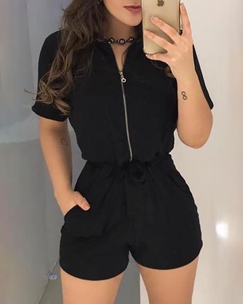 women's jumpsuits & rompers women elegant v neck turn-down collar solid short summer sleeve zipper design romper with pocket, Black;white
women's jumpsuits & rompers women elegant v neck turn-down collar solid short summer sleeve zipper design romper with pocket, Black;white
