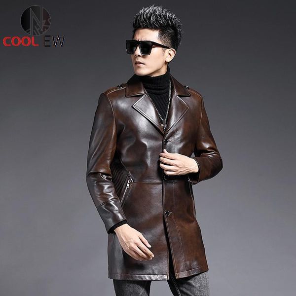 men's leather & faux brand genuine medium long jacket men vintage lapel sheepskin coat business single breasted casual windbreakers plu, Black
men's leather & faux brand genuine medium long jacket men vintage lapel sheepskin coat business single breasted casual windbreakers plu, Black